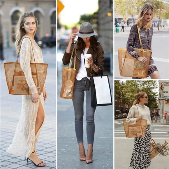 Beach Mesh Tote Bag, Casual Tote Bag Hobo for Women Foldable Handbag - Picture 2 of 7